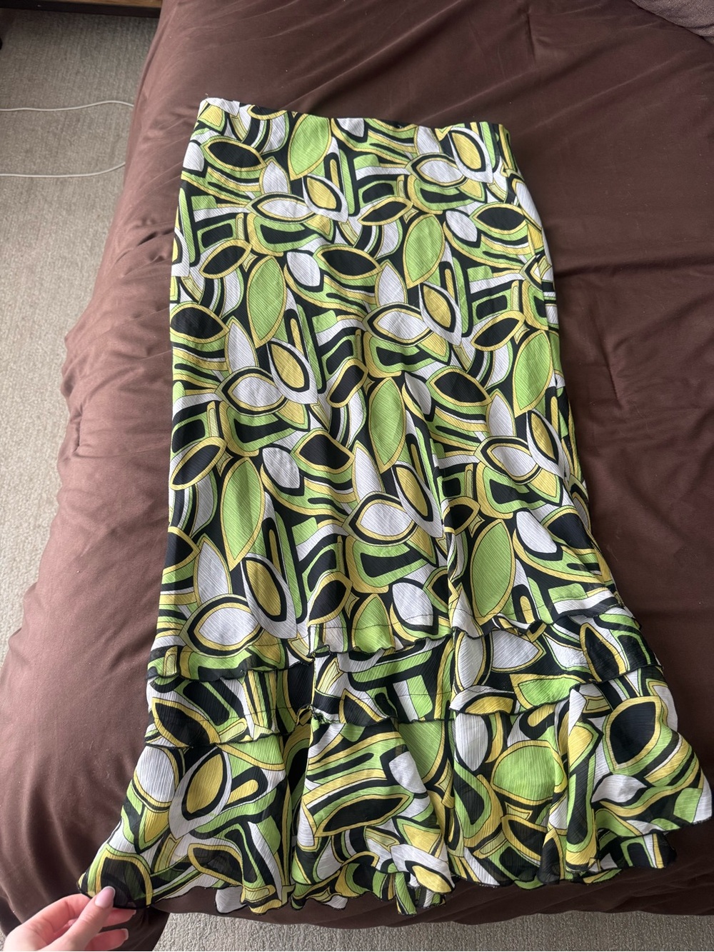 Green Leaf-Print Ruffle Hem Women’s Skirt